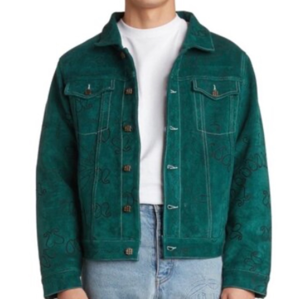 MENACE Los Angeles Watercourse Green Laser Engraved Suede Jacket Medium